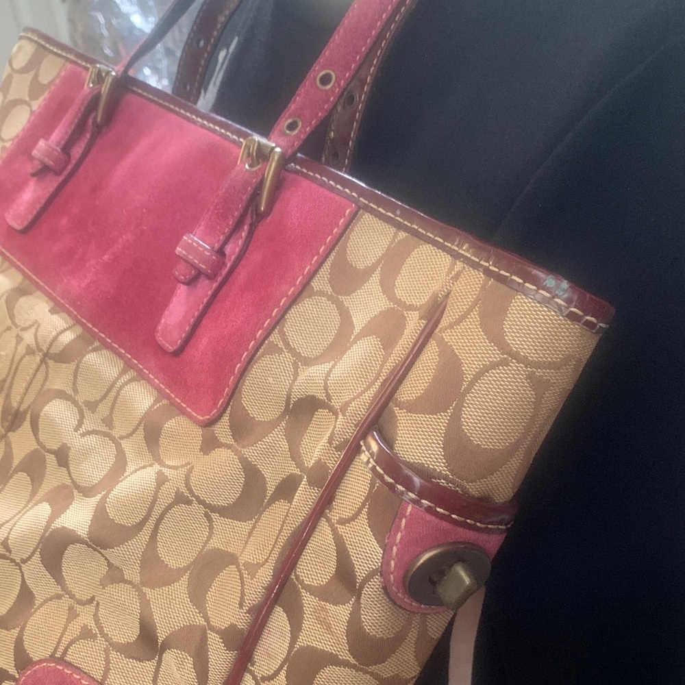 Coach Suede Tan and Wine Signature Tote FIRM!!! - Picture 11 of 16
